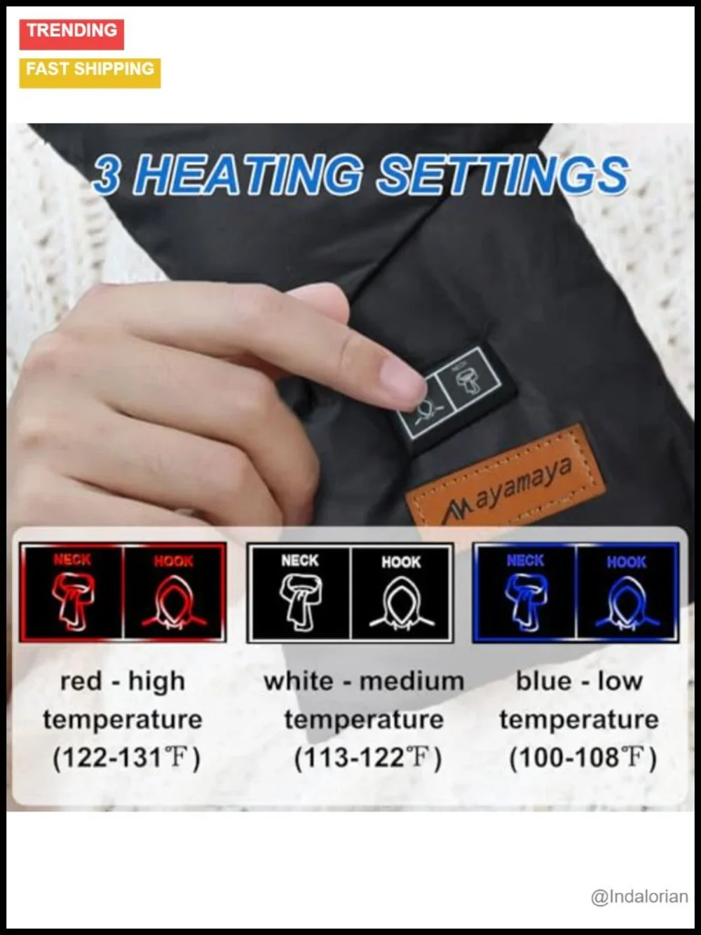 Heated Scarf with Hidden Hat, Rechargeable Battery, 3 Heat Settings, Winter